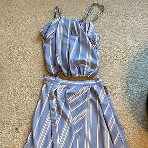 Two piece blue and white skirt set
